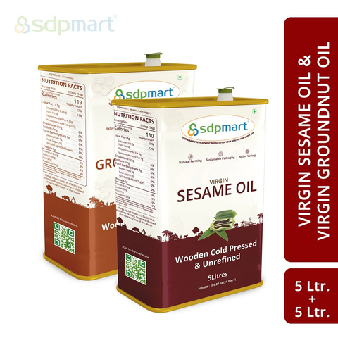 10 Liter Combo Pack | 5L Cold pressed virgin sesame oil & 5L Peanut Oil | Natural | Unrefined | AGMARK Certified